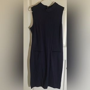 Blue with white pinstripes, sleeveless, pinstripe one piece, Size 12